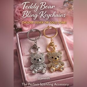 Sparkling Teddy Bear Keychain - Silver or Gold Tone-Choose 1